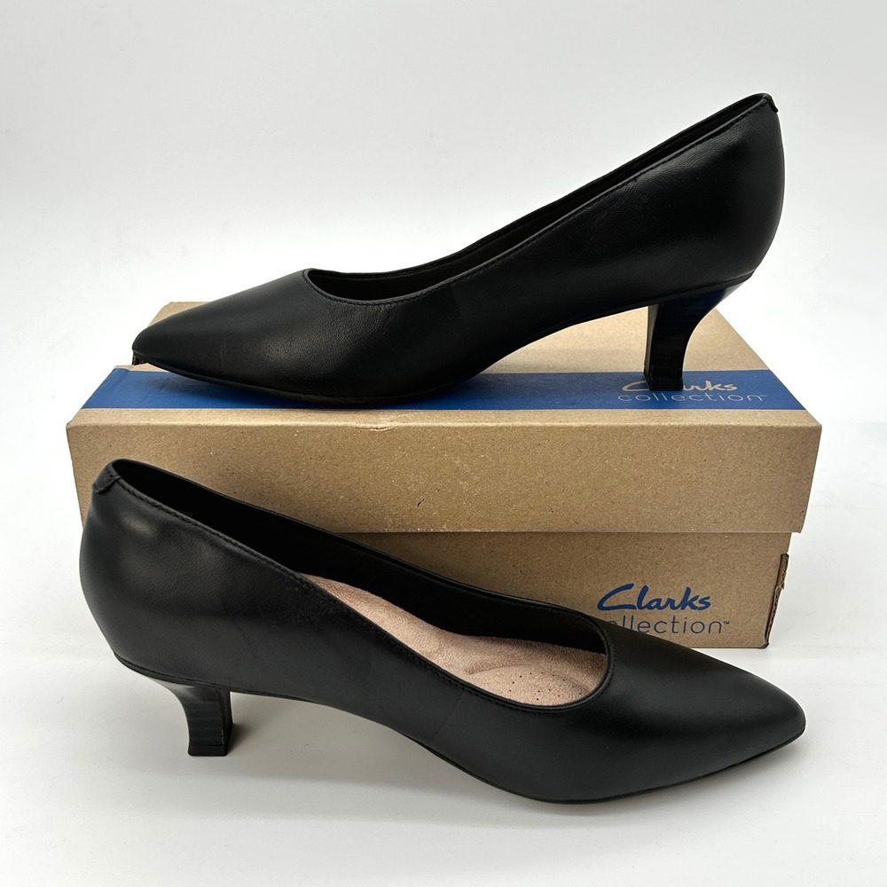 Womens Pumps Clarks Kepley Vine Size 9 Black Leather Heels Comfort Foam NEW - Picture 2 of 8